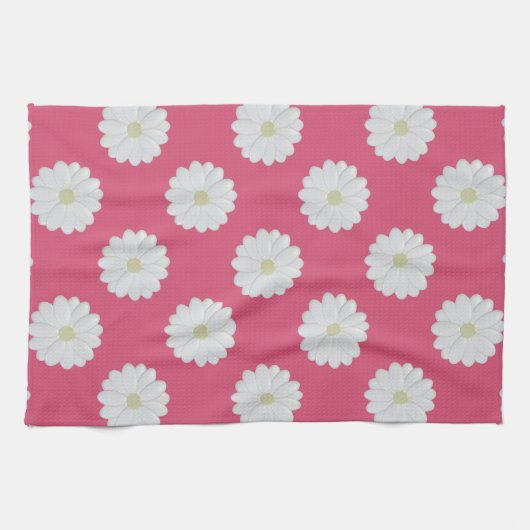 Schattigee Roze Witte Daisy Bloempatroon Keukenhan Theedoek (Horizontaal)