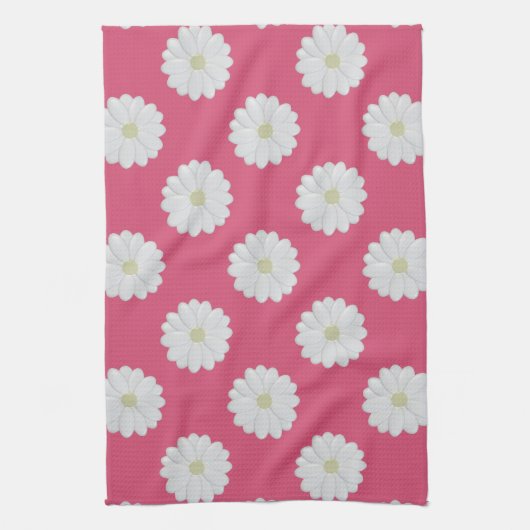 Schattigee Roze Witte Daisy Bloempatroon Keukenhan Theedoek (Verticaal)