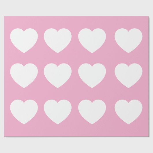 Schattigee Roze Witte Hart Verjaardag Valentijnsda Cadeaupapier (Vlak)