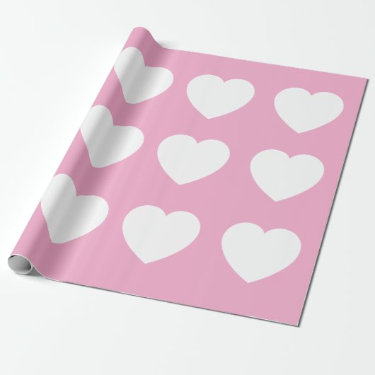 Schattigee Roze Witte Hart Verjaardag Valentijnsda Cadeaupapier (Uitgerold)