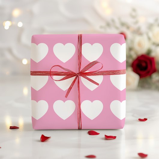 Schattigee Roze Witte Hart Verjaardag Valentijnsda Cadeaupapier