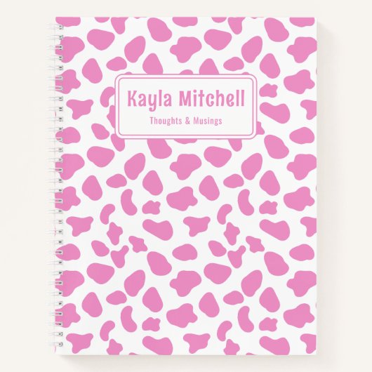 Schattigee Roze & Witte Koe Print Gepersonaliseerd Notitieboek (Voorkant)