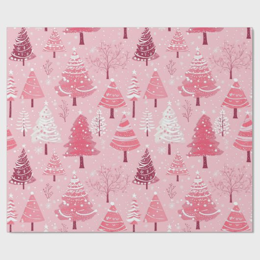 Schattigee Roze Witte Retro Kerstbomen Cadeaupapier (Vlak)