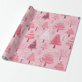 Schattigee Roze Witte Retro Kerstbomen Cadeaupapier