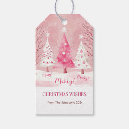 Schattigee Roze Witte Retro Kerstmis Cadeaulabel