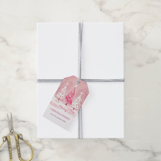 Schattigee Roze Witte Retro Kerstmis Cadeaulabel (Met Touw)
