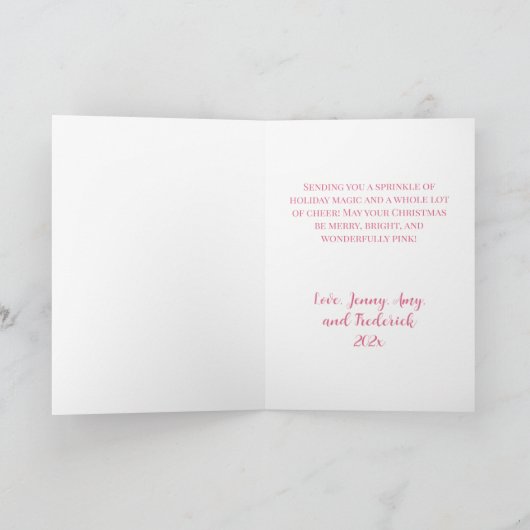 Schattigee Roze Witte Retro Kerstmis Feestdagen Kaart (Binnen)