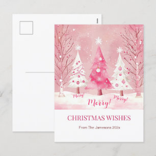 Schattigee Roze Witte Retro Kerstmis Feestdagenkaart