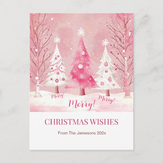 Schattigee Roze Witte Retro Kerstmis Feestdagenkaart (Voorkant)