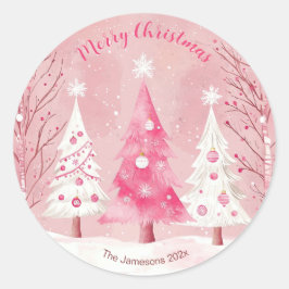 Schattigee Roze Witte Retro Kerstmis Ronde Sticker