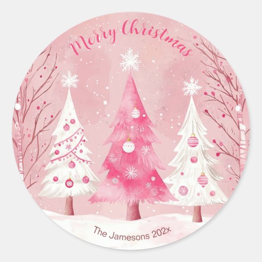 Schattigee Roze Witte Retro Kerstmis Ronde Sticker (Voorkant)