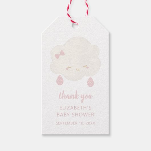 Schattigee roze wolk. Baby shower dank u. Baby mei Cadeaulabel (Voorkant)