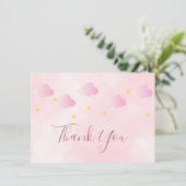 Schattigee roze wolken gouden sterren dank u bedankkaart (Staand voorkant)