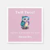 Schattigee Roze Woodland Owl Kids Verjaardag Servet (Voorkant)