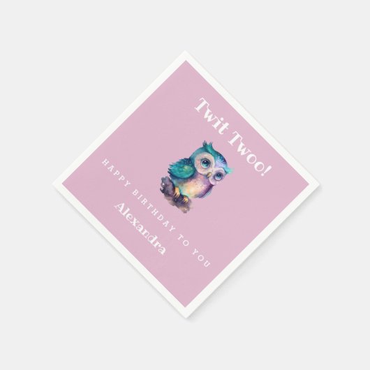 Schattigee Roze Woodland Owl Kids Verjaardag Servet (Hoek)