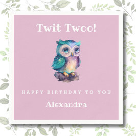 Schattigee Roze Woodland Owl Kids Verjaardag Servet