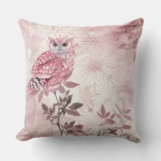 Schattigee Roze Woodland Uil Kussen (Voorkant)
