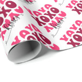 Schattigee roze XOXO kussen Valentijnse Patroon Cadeaupapier (Rol Hoek)