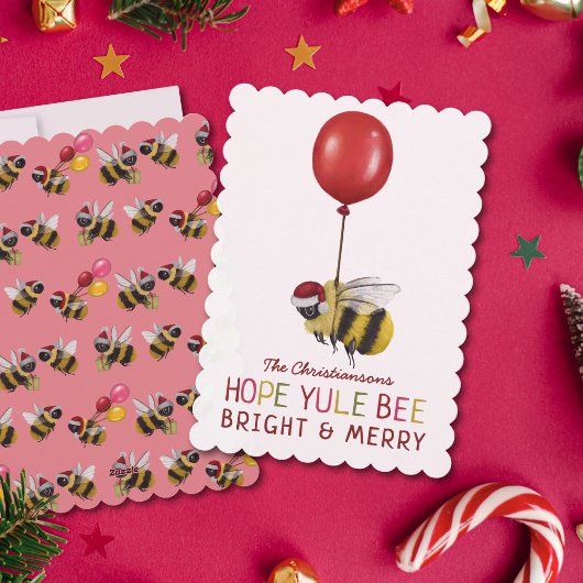 Schattigee Roze Yule Bee Vrolijk en Helder Kerstfe Feestdagenkaart