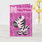 Schattigee Roze Zebra & Cupcake (binnen) Verjaarda Kaart (Gele Bloem)