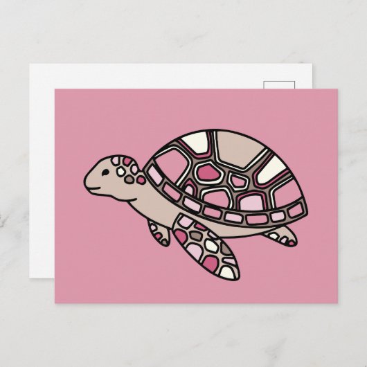Schattigee roze zeeen schildpad briefkaart (Voorkant / Achterkant)