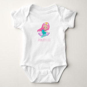 Schattigee Roze Zeemeermin Princess Meisje Zittend Romper