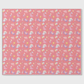 Schattigee roze zoete dinosaurus regenboogballon P Cadeaupapier (Vlak)