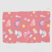 Schattigee roze zoete dinosaurus regenboogballon P Golfhanddoek (Horizontaal)