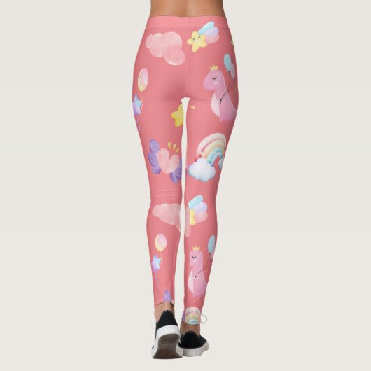 Schattigee roze zoete dinosaurus regenboogballon P Leggings (Achterkant)
