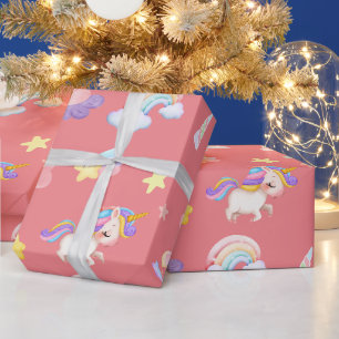 Schattigee roze zoete eenhoorn regenboog ballonpat cadeaupapier