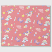 Schattigee roze zoete eenhoorn regenboog ballonpat cadeaupapier (Vlak)