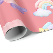 Schattigee roze zoete eenhoorn regenboog ballonpat cadeaupapier (Rol Hoek)