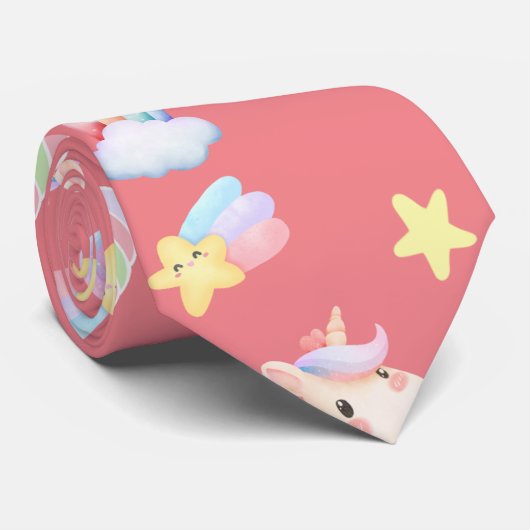 Schattigee roze zoete eenhoorn regenboogballon Pat Stropdas (Opgerold)