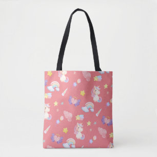 Schattigee roze zoete eenhoorn regenboogballon Pat Tote Bag