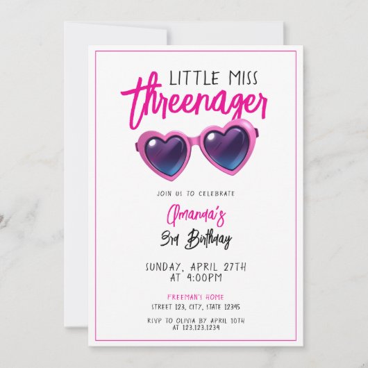 Schattigee Roze Zonnebril Threenager 3e verjaardag Kaart (Voorkant)