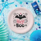 Schattigee Roze & Zwarte Boo Bat Halloween Party Papieren Bordje (Feest)