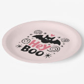 Schattigee Roze & Zwarte Boo Bat Halloween Party Papieren Bordje (Gekanteld)