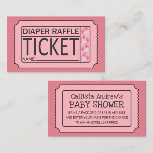 Schattigee Roze Zwarte Luier Baby shower Raffle Ti Visitekaartje (Voorkant / Achterkant)