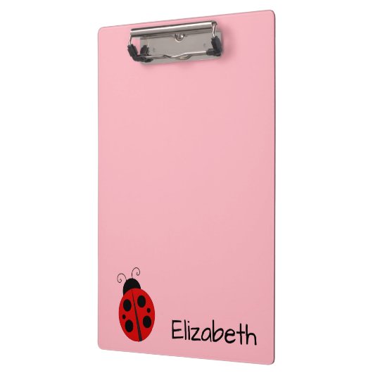 Schattigee Roze & Zwarte Naam Tekst met Ladybug Klembord (Links)
