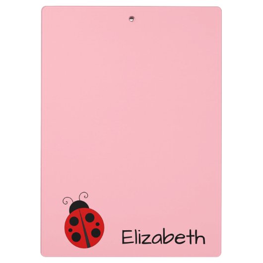 Schattigee Roze & Zwarte Naam Tekst met Ladybug Klembord (Achterkant)