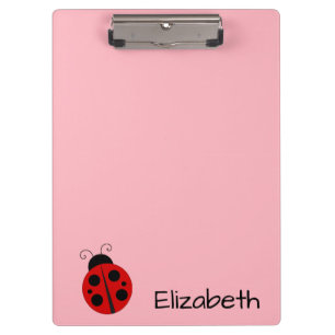 Schattigee Roze & Zwarte Naam Tekst met Ladybug Klembord