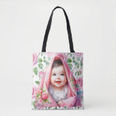 Schattigee Rozen en Glimlachende Baby Girl Baby Tote Bag (Voorkant)