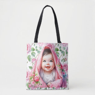 Schattigee Rozen en Glimlachende Baby Girl Baby Tote Bag
