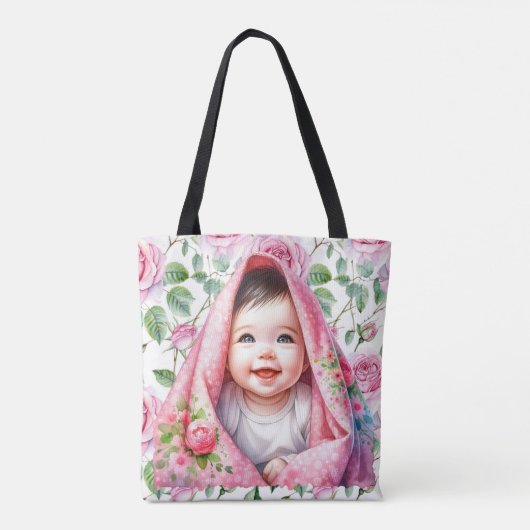 Schattigee Rozen en Glimlachende Baby Girl Baby Tote Bag (Achterkant)