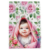 Schattigee Rozen en Lachende Baby Girl Baby shower Medium Cadeauzakje (Achterkant)