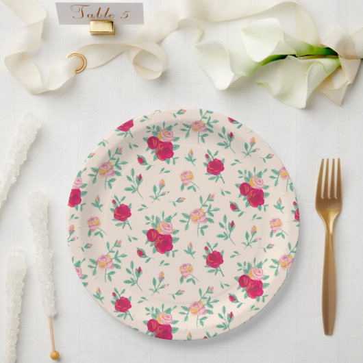 Schattigee Rozen Meisje Verjaardagsfeestje Uitnodi Papieren Bordje (Huwelijk)