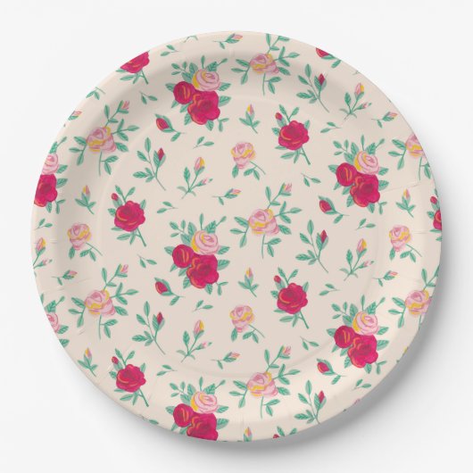 Schattigee Rozen Meisje Verjaardagsfeestje Uitnodi Papieren Bordje (Voorkant)