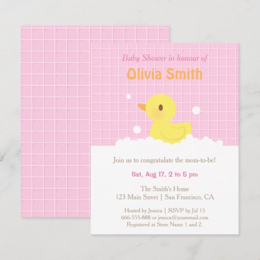 Schattigee Rubber Ducky Baby Shower Uitnodigingen (Voorkant / Achterkant)