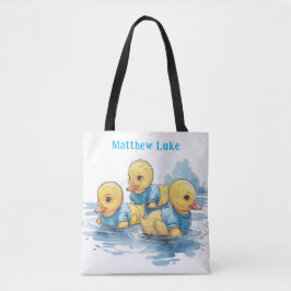 Schattigee Rubber Eend in Blauwe Kleding Custom Tote Bag