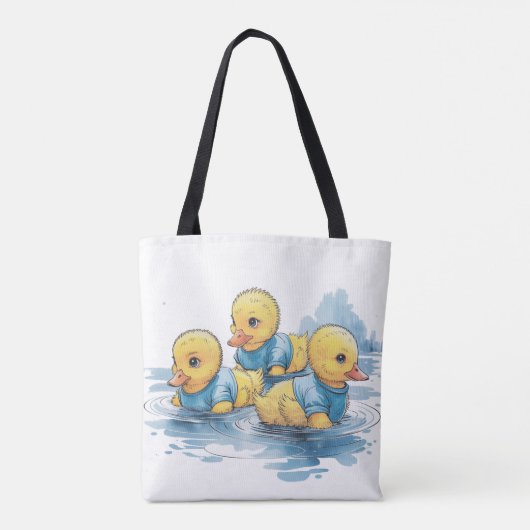 Schattigee Rubber Eend in Blauwe Kleding Custom Tote Bag (Achterkant)